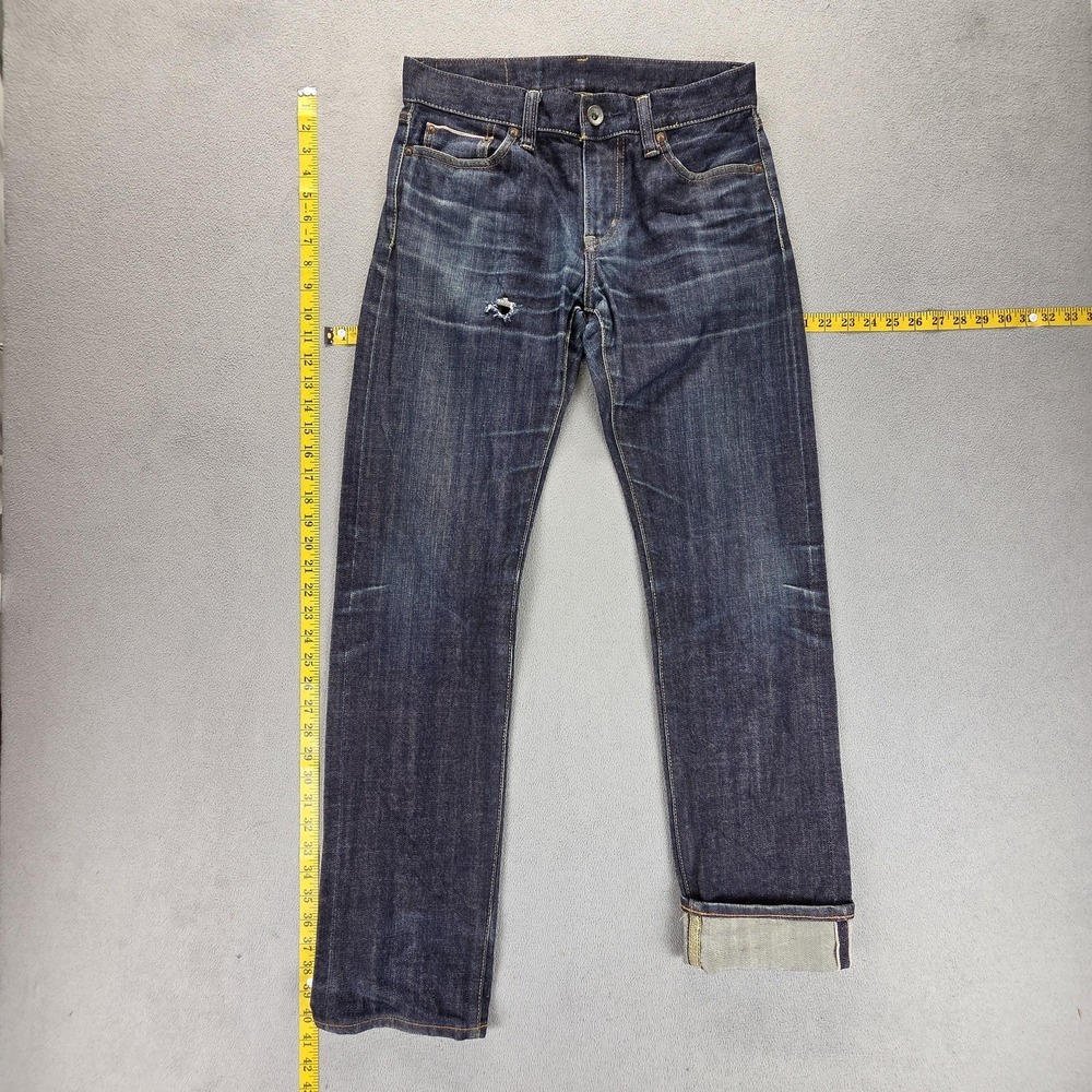 Selvedge Jeans Mens Blue Uniqlo S001 Slim Straight Distressed Zip Fly Fits 29x32